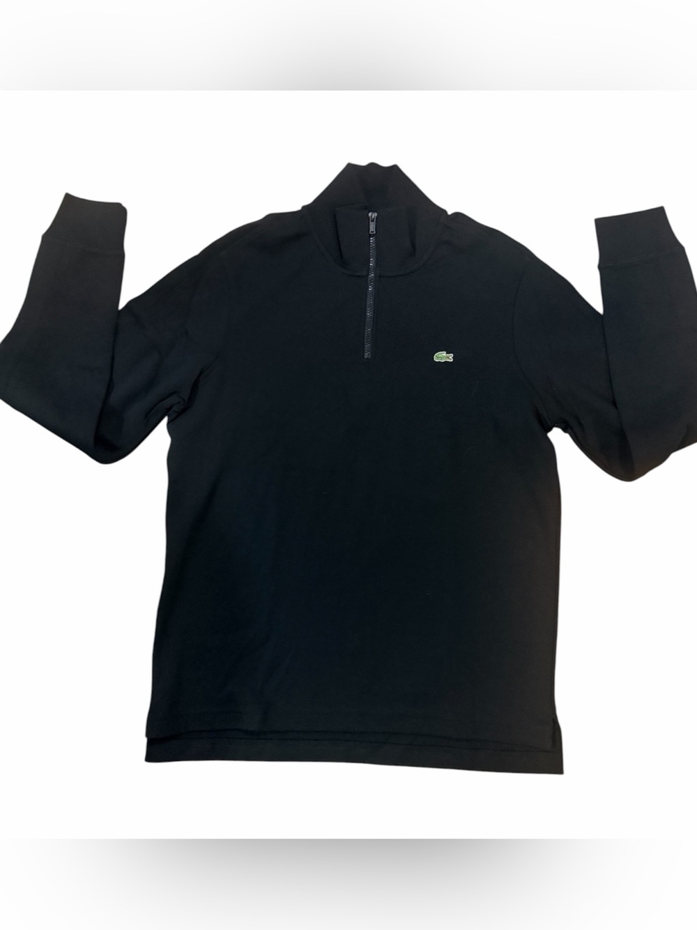 Lacoste Men's Black Quarter-Zip Sweater with Green Croc Logo
